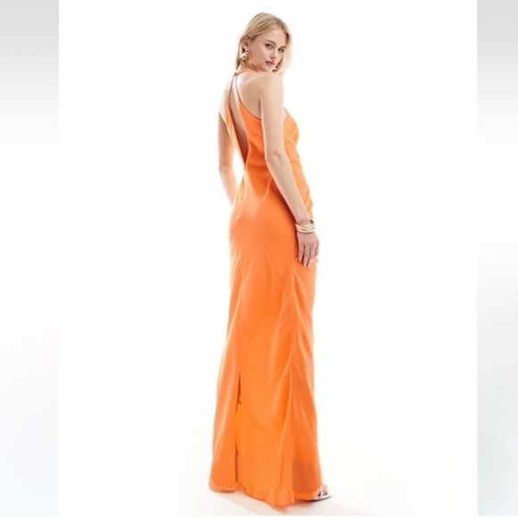 ASOS Textured Racer Neck Maxi Dress Twist Waist NWT in Orange Sz. 6 / 10 UK - Picture 2 of 14